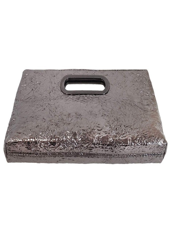 JNB Crushed Metallic Top Handle Clutch, Pewter - Image 3