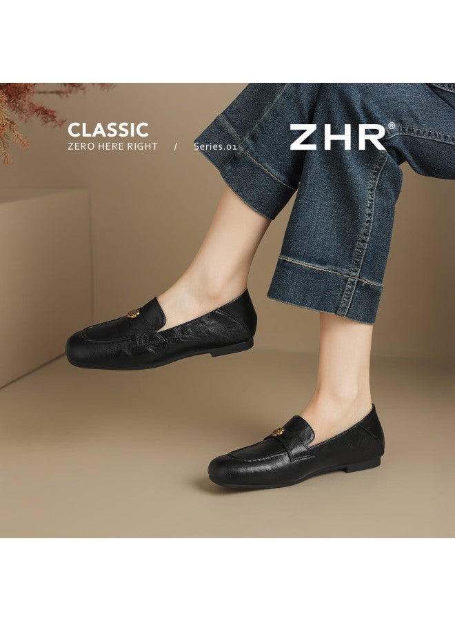 Zhr Women's Loafers New Soft Flat Single Shoes Commuter Dual-wear Small Leather Shoes Ce103 Black 37 - Image 1