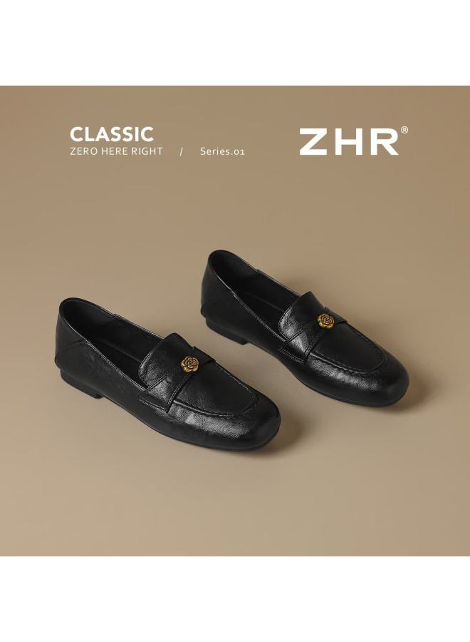 Zhr Women's Loafers New Soft Flat Single Shoes Commuter Dual-wear Small Leather Shoes Ce103 Black 37 - Image 3