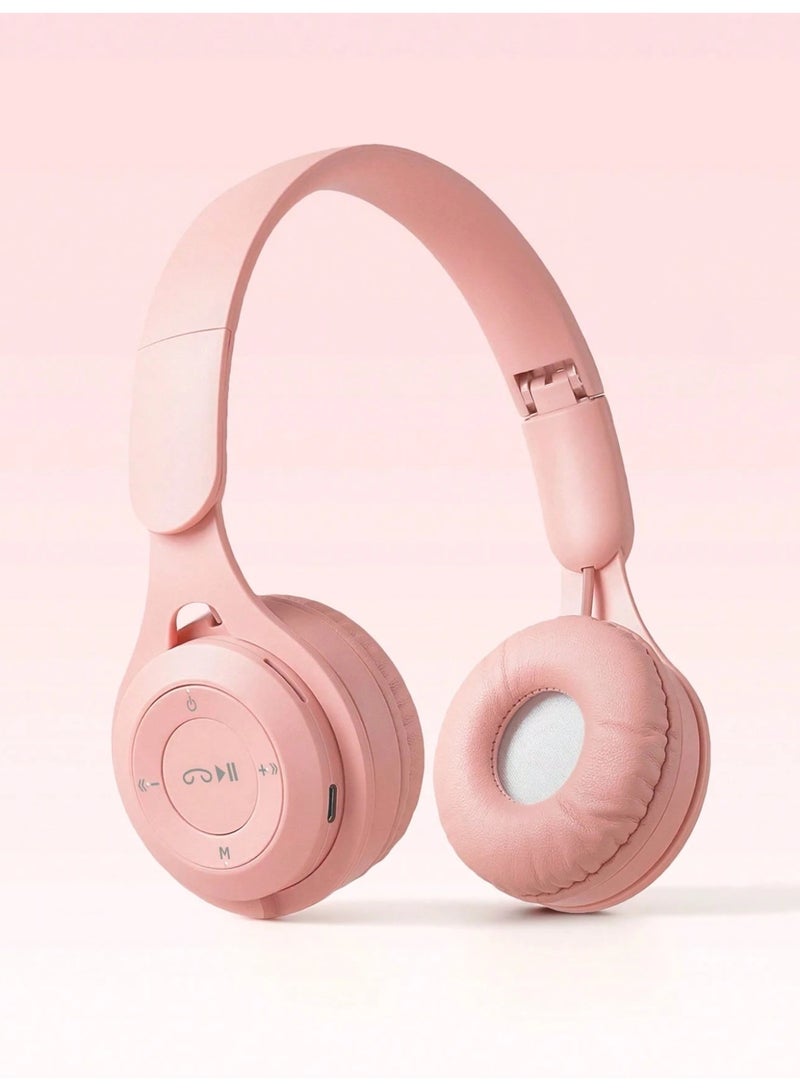 Wireless Headphones, Foldable Stereo Headset with Soft Ear Cushions, Built-in Mic, Deep Bass Sound, Music & Call Control, TF Card and AUX Support, Lightweight Headphones for Travel, Study and Daily Use, Pink - Image 1