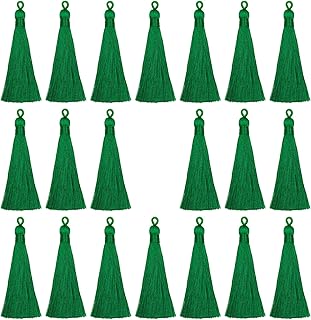 VAPKER VAPKER 20pcs Green Tassel Mini Silk Tassels for Craft Jewelry Making Woman, Handmade Soft Ice Silky Tassels with Loops  - Image 1