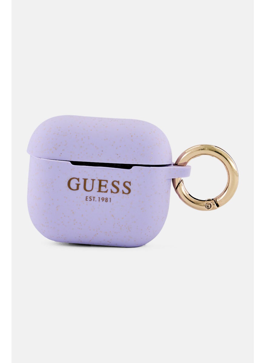GUESS Brand Logo Compatible Airpods 3 Case With Metal  Keychain Carabiner, Purple  - Image 1