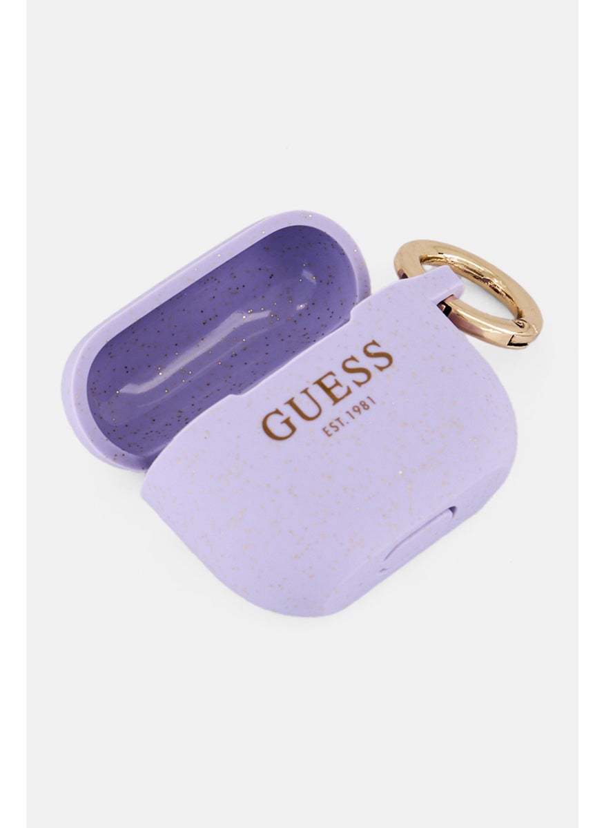 GUESS Brand Logo Compatible Airpods 3 Case With Metal  Keychain Carabiner, Purple  - Image 2