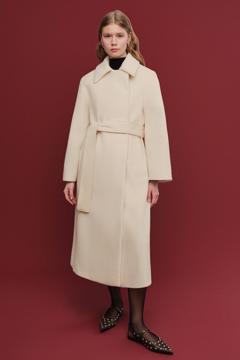Manuka Plain Closure Cashmere Coat Ecru  - Image 1