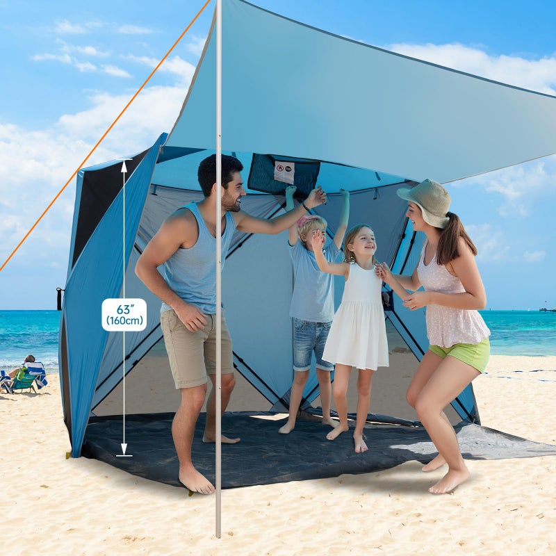 Night Cat Pop-up Beach Tent: 3 4 Persons Beach Shelter with Canopy and Footprint, UPF 50+ UV Protection Backyard Camping Outdoor Canopy Poles Not Included - Image 5