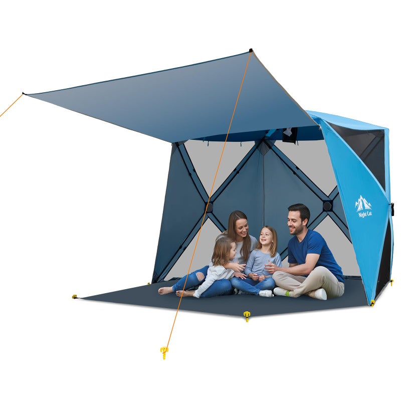 Night Cat Pop-up Beach Tent: 3 4 Persons Beach Shelter with Canopy and Footprint, UPF 50+ UV Protection Backyard Camping Outdoor Canopy Poles Not Included - Image 1