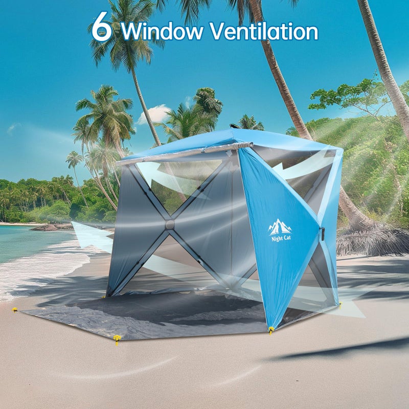 Night Cat Pop-up Beach Tent: 3 4 Persons Beach Shelter with Canopy and Footprint, UPF 50+ UV Protection Backyard Camping Outdoor Canopy Poles Not Included - Image 4