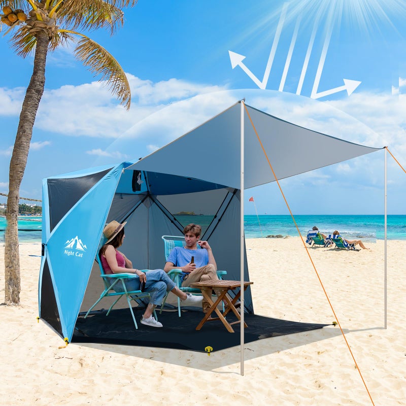 Night Cat Pop-up Beach Tent: 3 4 Persons Beach Shelter with Canopy and Footprint, UPF 50+ UV Protection Backyard Camping Outdoor Canopy Poles Not Included - Image 3