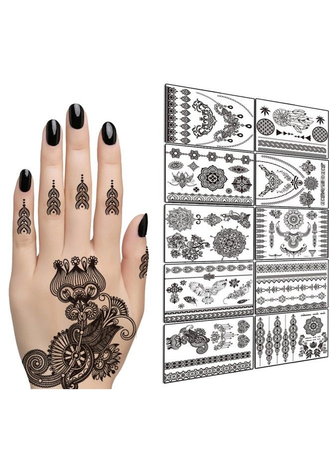 TAFLY Lace Black Chains Tattoo Waterproof Body Henna Transfer Tattoos Stickers for Women & Girls -150 Designs Bracelets,Necklaces,Tribe,Totem,Wing etc 10 Sheets - Image 1