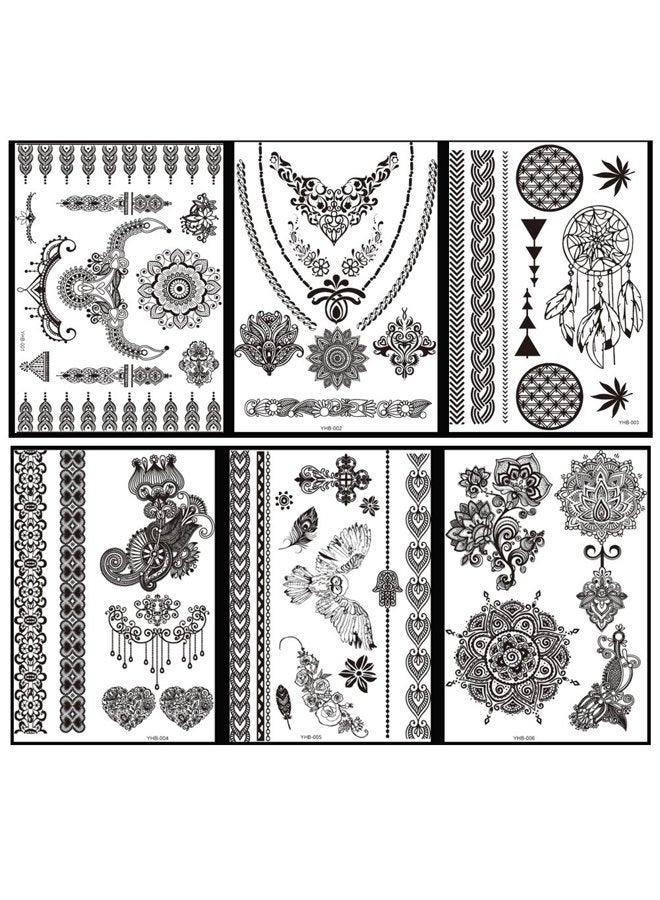 TAFLY Lace Black Chains Tattoo Waterproof Body Henna Transfer Tattoos Stickers for Women & Girls -150 Designs Bracelets,Necklaces,Tribe,Totem,Wing etc 10 Sheets - Image 2