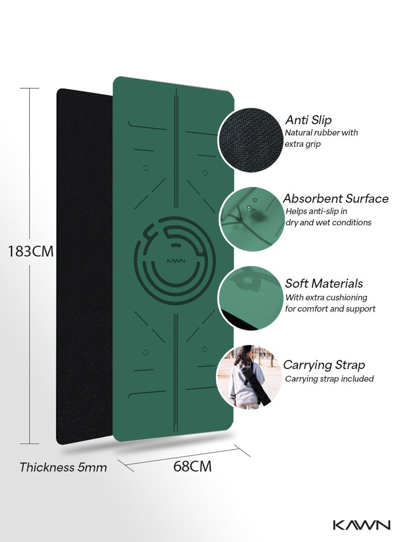 KAWN.YOGA Green Mat. Non-Slip. Strap Included. High Performance Material Exercise Mat Ideal For Hiit, Plates, Yoga And Other Workouts - Image 3