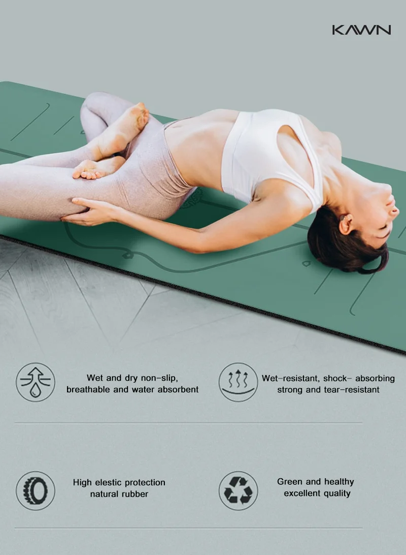 KAWN.YOGA Green Mat. Non-Slip. Strap Included. High Performance Material Exercise Mat Ideal For Hiit, Plates, Yoga And Other Workouts
