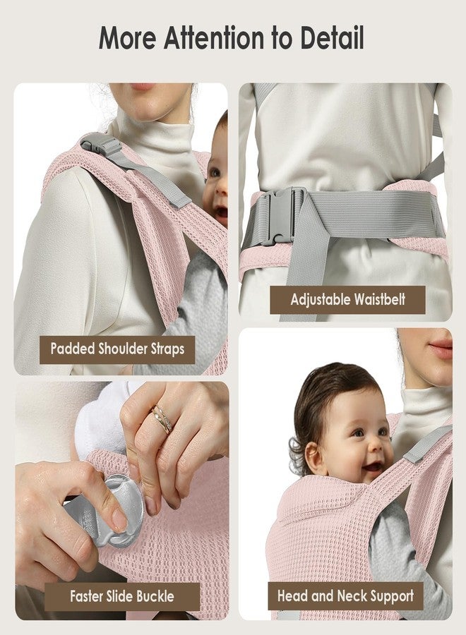 MISSWISDOM Baby Carrier Newborn to Toddler, Easy Adjustable Toddler Carrier for 7-30lbs, Baby Holder Wrap Carrier, Breathable Mesh Fabric Infant Kangaroo Hip Carriers with Lumbar Support, Pink - Image 2