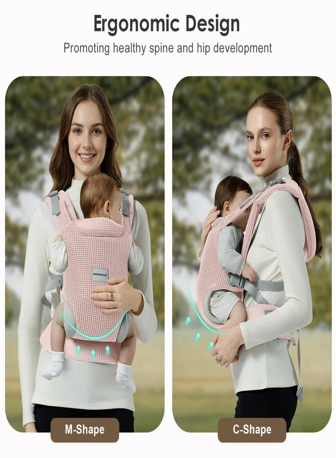 MISSWISDOM Baby Carrier Newborn to Toddler, Easy Adjustable Toddler Carrier for 7-30lbs, Baby Holder Wrap Carrier, Breathable Mesh Fabric Infant Kangaroo Hip Carriers with Lumbar Support, Pink - Image 5