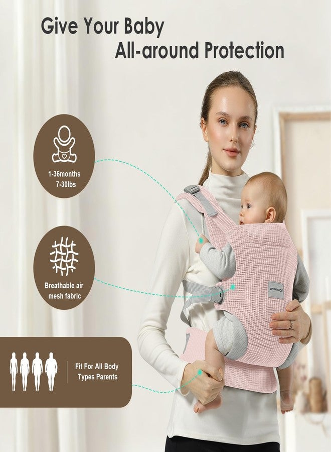 MISSWISDOM Baby Carrier Newborn to Toddler, Easy Adjustable Toddler Carrier for 7-30lbs, Baby Holder Wrap Carrier, Breathable Mesh Fabric Infant Kangaroo Hip Carriers with Lumbar Support, Pink - Image 4
