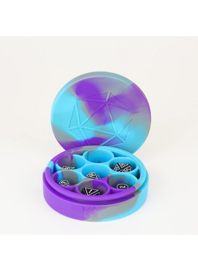 Metallic Dice Games حافظة نرد دائرية من السيليكون: بنفسجي/رمادي/أزرق فاتح ملحقات ألعاب تقمص الأدوار للزنزانات والتنانين - Image 5