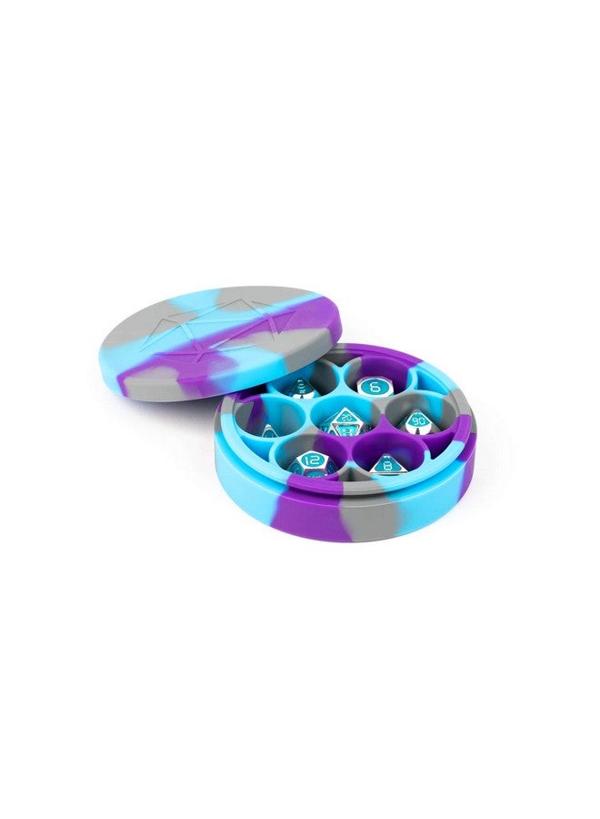 Metallic Dice Games حافظة نرد دائرية من السيليكون: بنفسجي/رمادي/أزرق فاتح ملحقات ألعاب تقمص الأدوار للزنزانات والتنانين - Image 2