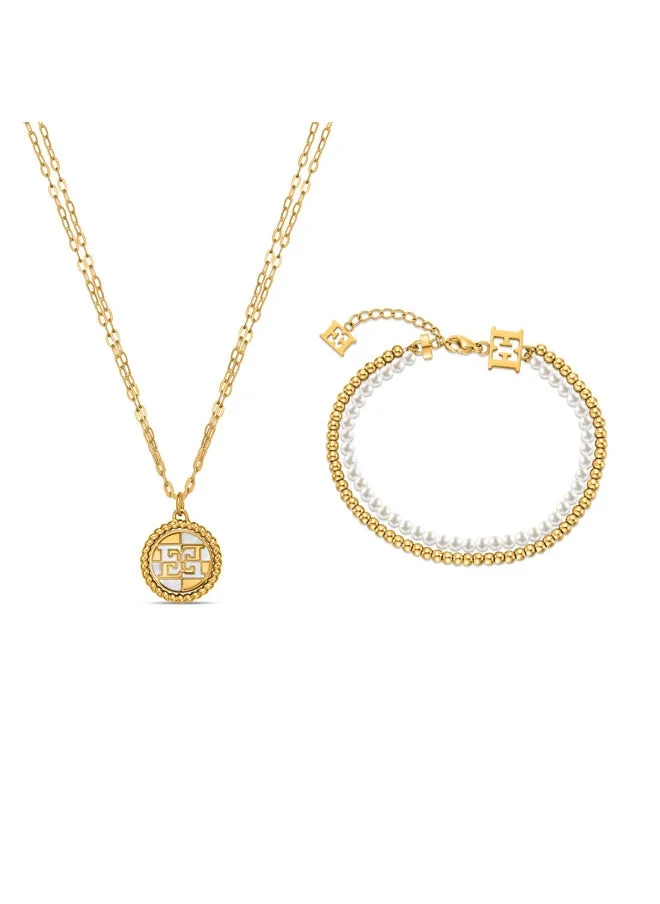 ESCADA Madelene Necklace for Women - Mother-of-Pearl Pendant, Iconic Logo, Detachable Bracelet, Elegant and Versatile Jewelry