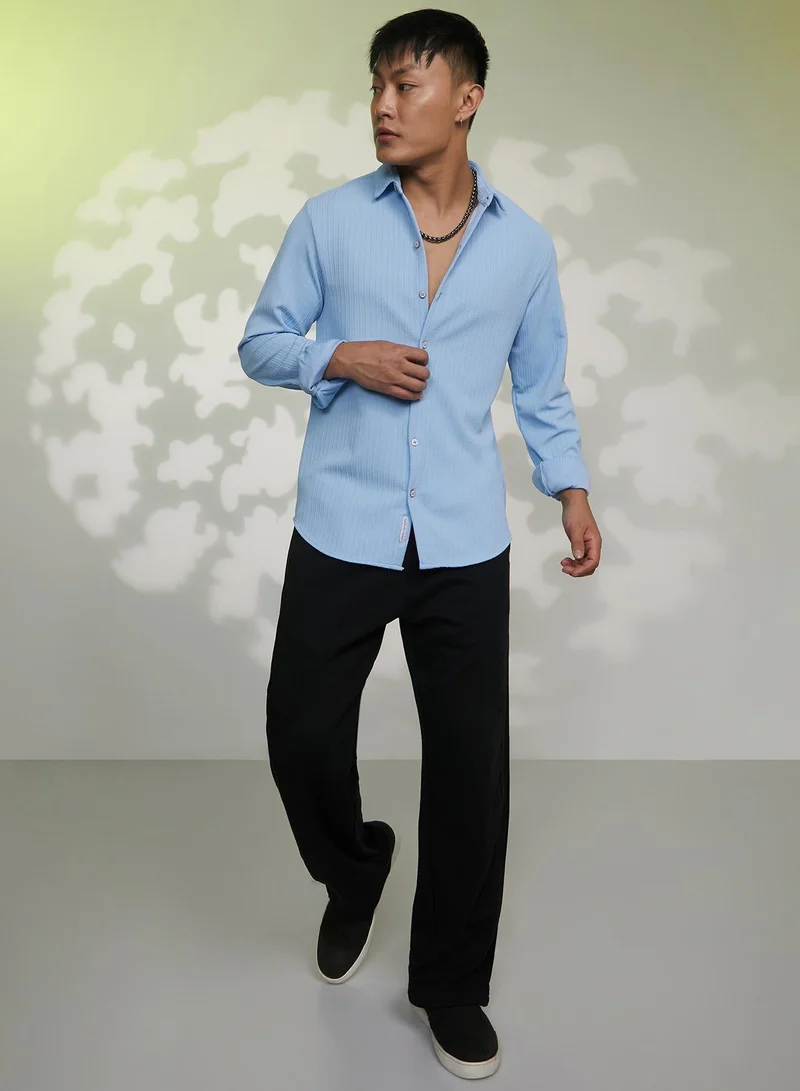 CAHOOT Baby Blue Men's Baby Blue Stripe-Creased Shirt for Men | Best Price UAE