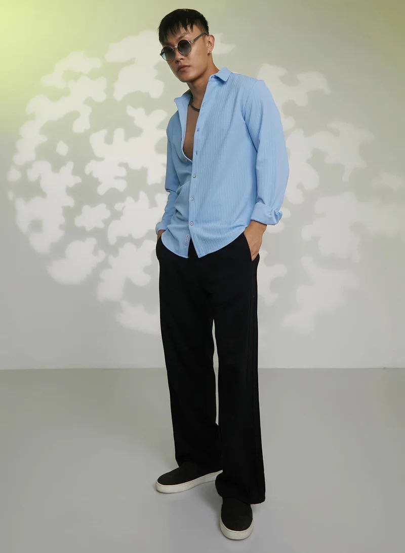 CAHOOT Baby Blue Men's Baby Blue Stripe-Creased Shirt for Men | Best Price UAE