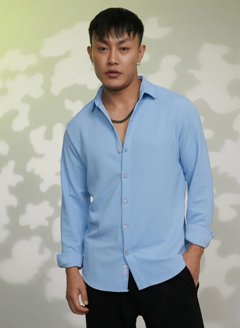 CAHOOT Baby Blue Men's Baby Blue Stripe-Creased Shirt for Men | Best Price UAE