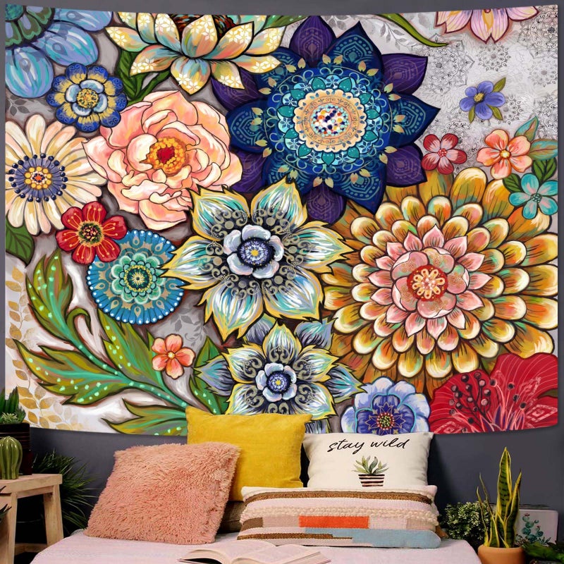 Neasow Colorful Floral Tapestry Wall Hanging  Bright Boho Fabric Blossom Tapestries  Multi Color Tapestry For Bedroom Home Hippie Wall Decor 36?48 Inch - Image 4
