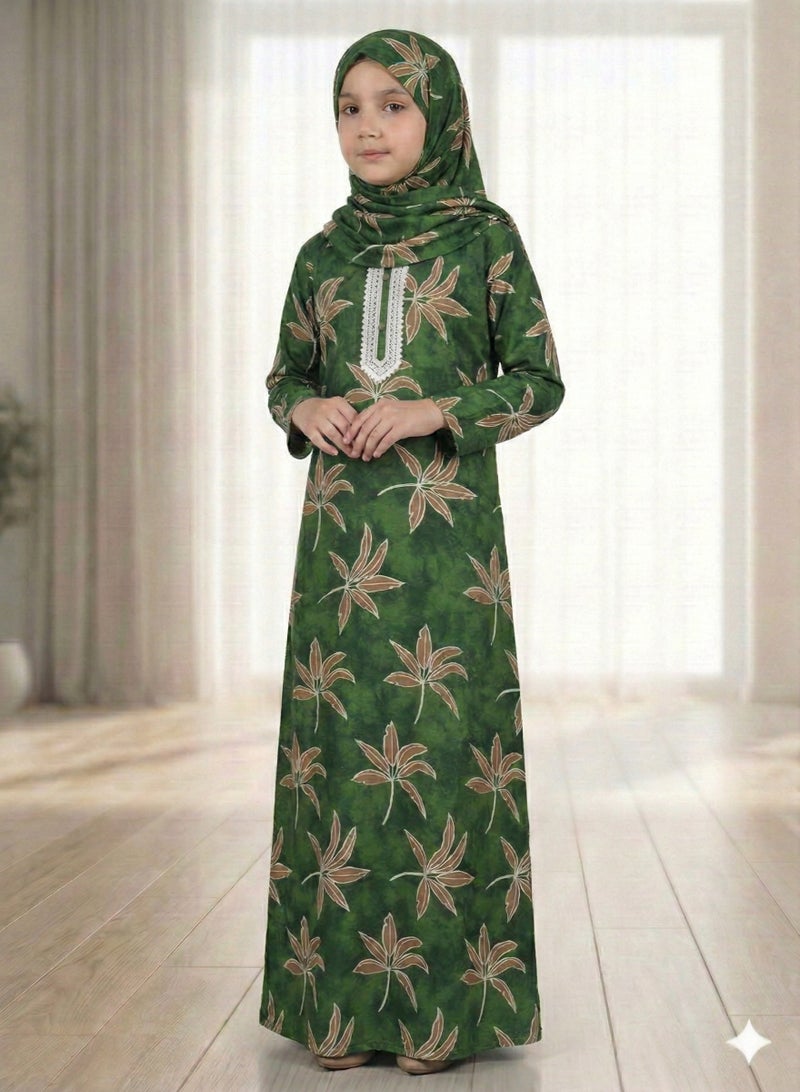 إسدال صلاة اطفال بناتى إسدال قماش مكون من قطعتين ناعم ومريح، سهل الارتداء، مقاس 14 أطفال - Image 1