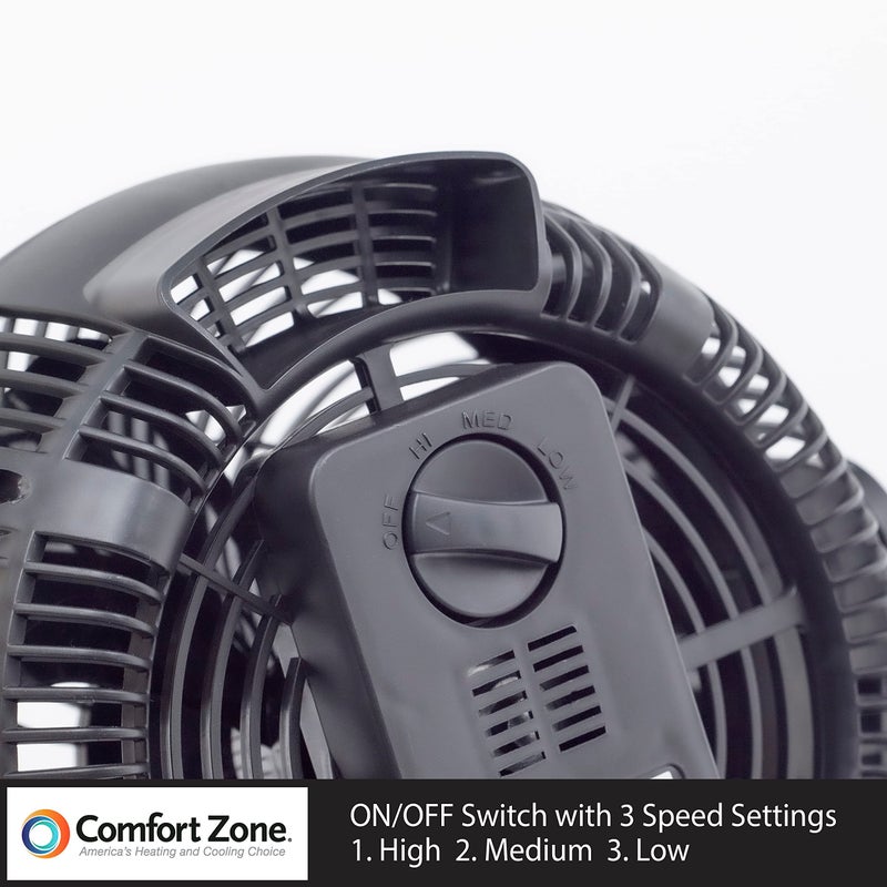 Comfort Zone CZHV8T 8â€ 3-Speed, Wall-Mountable Table Fan with 180-Degree Adjustable Tilt, Black - Image 5