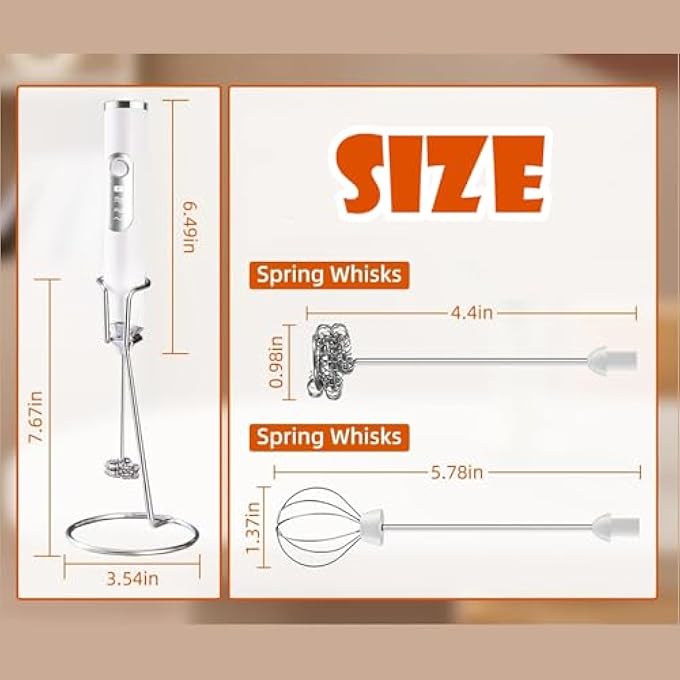 HIKKY Handheld Milk Frother Electric Coffee Milk Frother Rechargeable Egg Beater TwoEnd Replaceable Stainless Steel Stirring Rod ThreeSpeed Automatic Stirring With StandBlack - Image 3