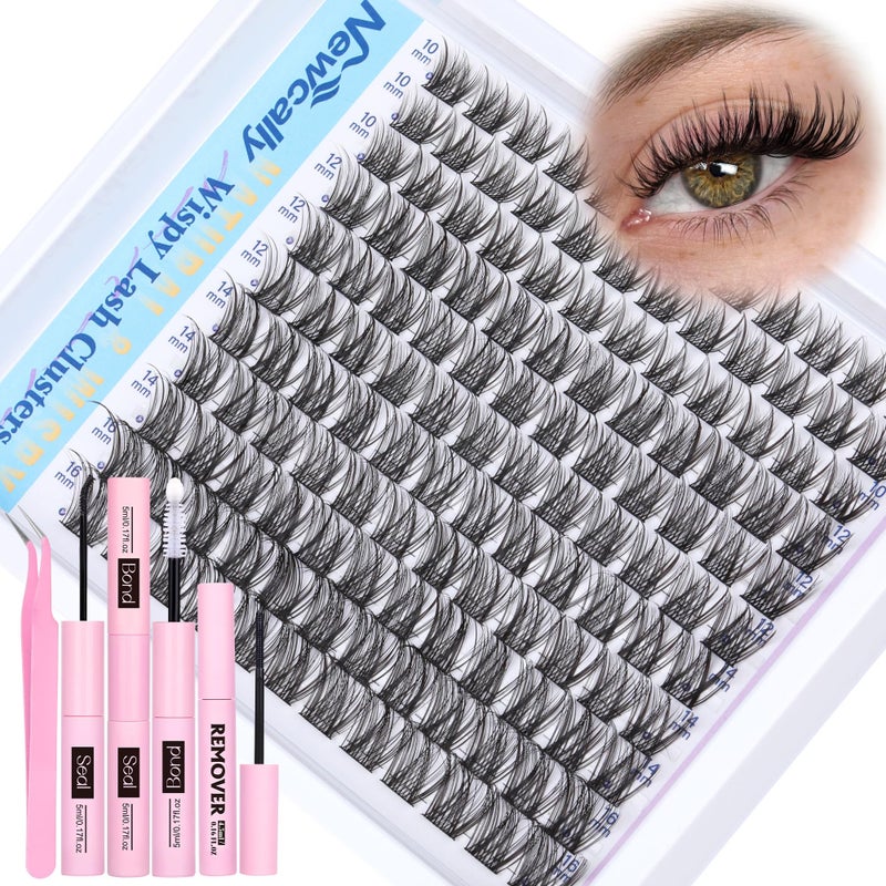 Newcally Wispy Lash Clusters Kit DIY Lash Extension Kit Natural Look C-curly Cluster Eyelash Extension Kit Volume 10-16MM Individual Eyelashes Kit with Lash Remover by Newcally - Image 1