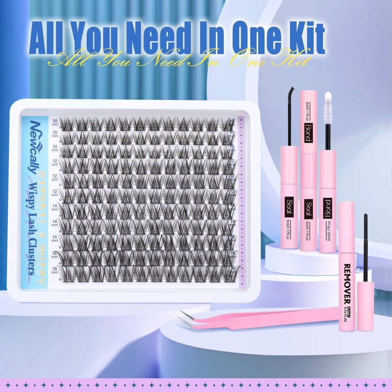 Newcally Wispy Lash Clusters Kit DIY Lash Extension Kit Natural Look C-curly Cluster Eyelash Extension Kit Volume 10-16MM Individual Eyelashes Kit with Lash Remover by Newcally - Image 2