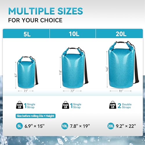 MARCHWAY Floating Waterproof Dry Bag Backpack 5L/10L/20L/30L/40L, Roll Top Sack Keeps Gear Dry for Kayaking, Rafting, Boating, Swimming, Camping, Hiking, Beach, Fishing (Shiny Blue, 10L) - Image 3