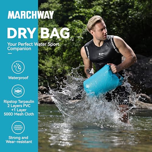 MARCHWAY Floating Waterproof Dry Bag Backpack 5L/10L/20L/30L/40L, Roll Top Sack Keeps Gear Dry for Kayaking, Rafting, Boating, Swimming, Camping, Hiking, Beach, Fishing (Shiny Blue, 10L) - Image 2