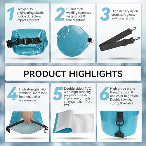 MARCHWAY Floating Waterproof Dry Bag Backpack 5L/10L/20L/30L/40L, Roll Top Sack Keeps Gear Dry for Kayaking, Rafting, Boating, Swimming, Camping, Hiking, Beach, Fishing (Shiny Blue, 10L) - Image 5