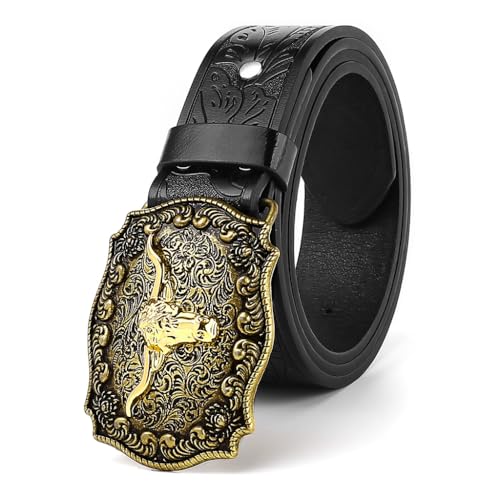 GUSTAVE® Belts for Men Western Cowboy PU Leather Men Belt Waist Strap Bull Decoration Floral Engraved for Jeans 120cm/47in - Image 1