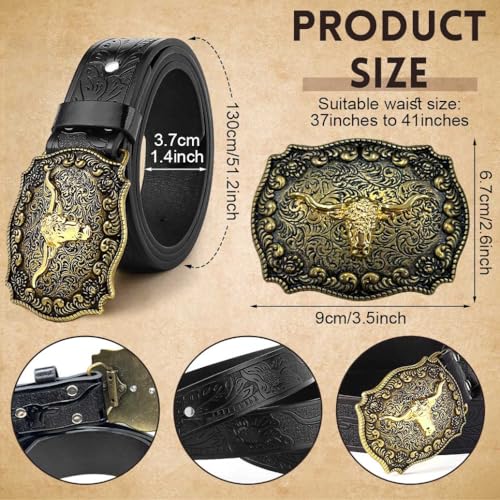GUSTAVE® Belts for Men Western Cowboy PU Leather Men Belt Waist Strap Bull Decoration Floral Engraved for Jeans 120cm/47in - Image 2