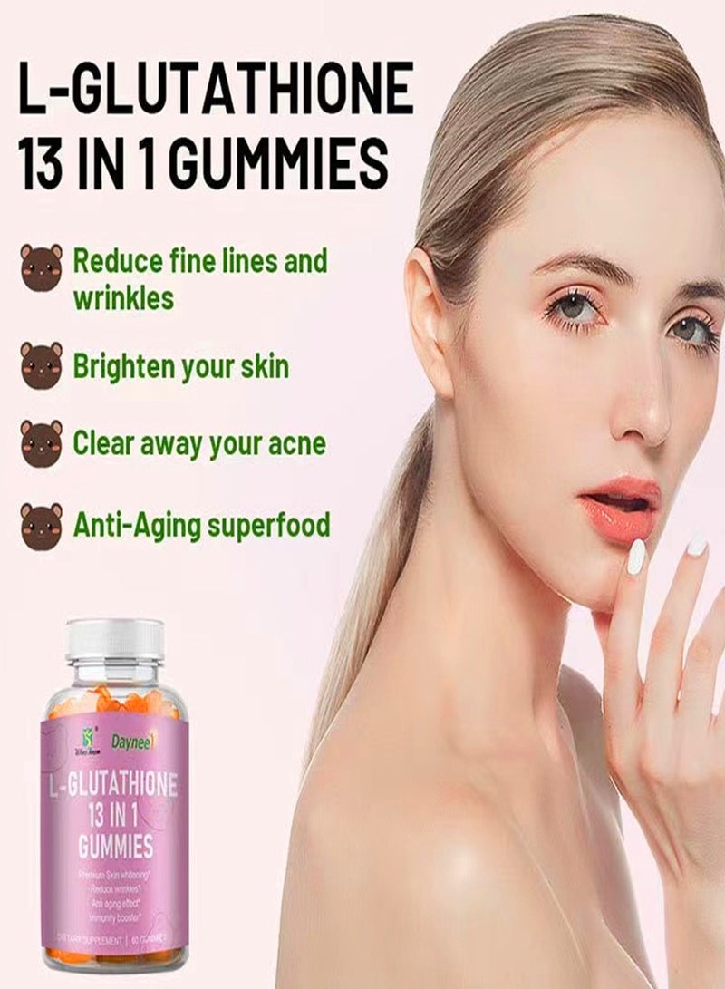 ديني غموس إل-جلوتاثيون (13 فائدة في 1) - حلوى آمنة وفعالة لتفتيح البشرة مع الكولاجين، مكافحة الشيخوخة، ومكملات جيلاتينية لذيذة لإشراق البشرة وتوحيد لونها - Image 2