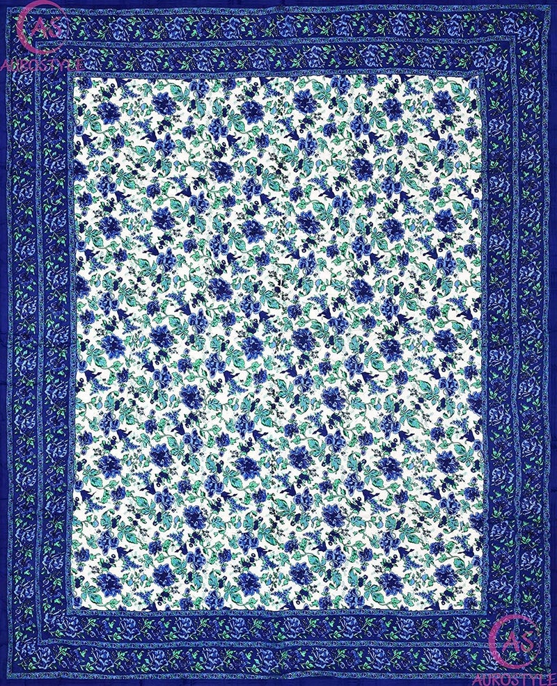 AUROSTYLE 400 TC Pure Cotton Jaipuri Quilt with Traditional Rajasthani Floral Design & Gold Print | Lightweight Rajai for Winter & Summer (MultiColor-409, Single Bed-90 x 60 Inch) - Image 5