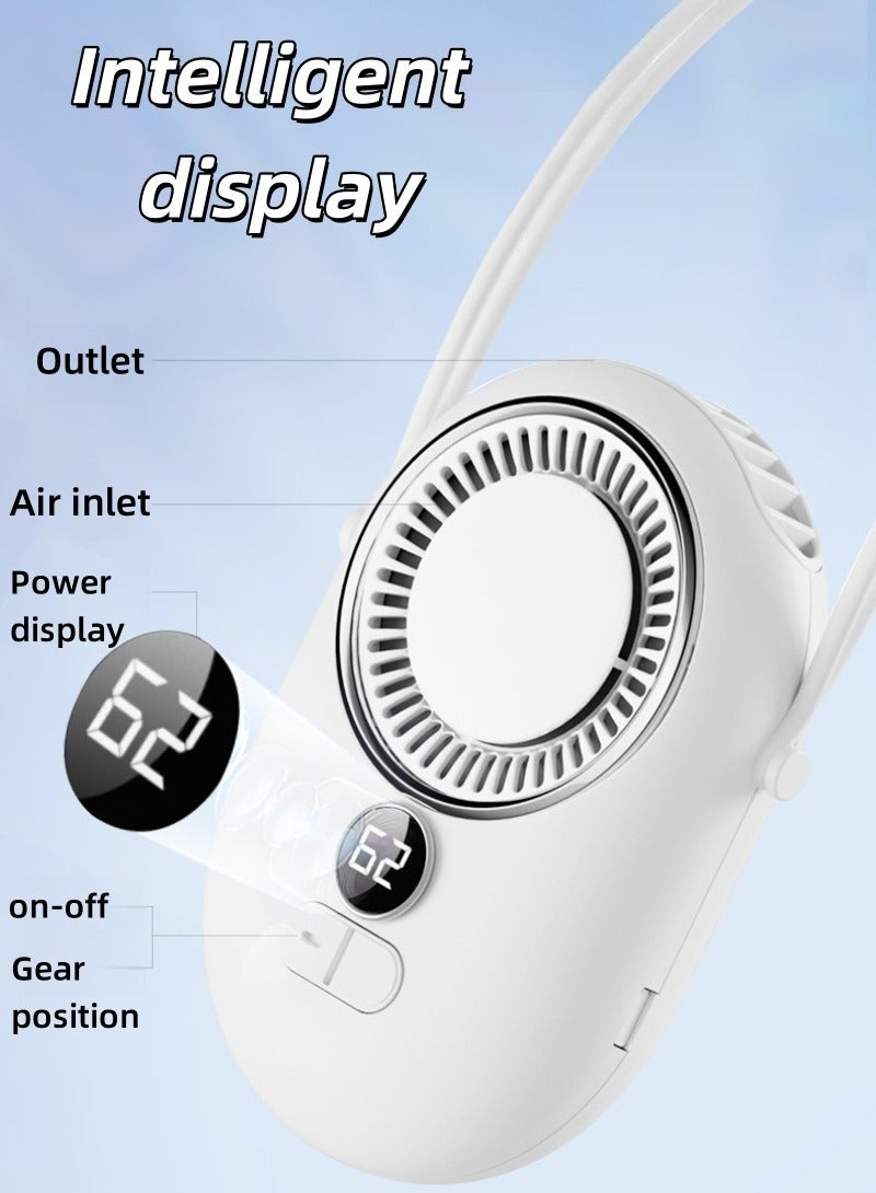 4000 mAh Portable Neck Fan, USB Rechargeable Fan Hands-Free Personal Fan with Adjustable Lanyard Design Compact Travel Fan 3 Wind Speed Settings Wearable Fan for Indoor Outdoor Travel (White) - Image 3