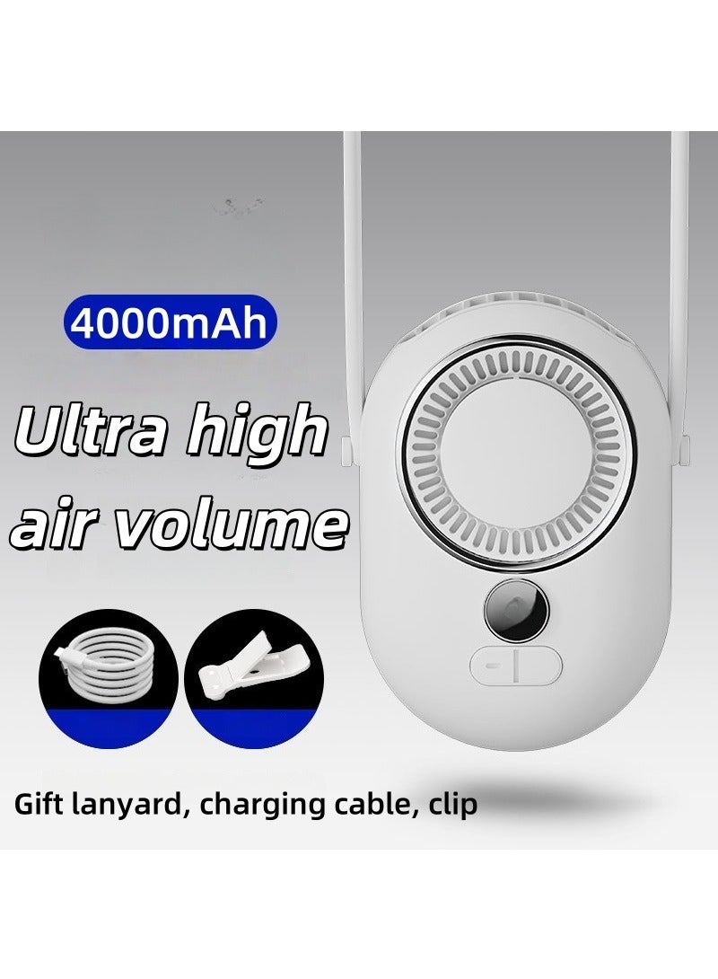 4000 mAh Portable Neck Fan, USB Rechargeable Fan Hands-Free Personal Fan with Adjustable Lanyard Design Compact Travel Fan 3 Wind Speed Settings Wearable Fan for Indoor Outdoor Travel (White) - Image 2