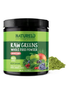 NATURELO Raw Greens Whole Food Powder Unsweetened, Supports Energy, Immunity, & Detox, Dietary Supplement , NET WT 17Oz (480 g)  - Image 1