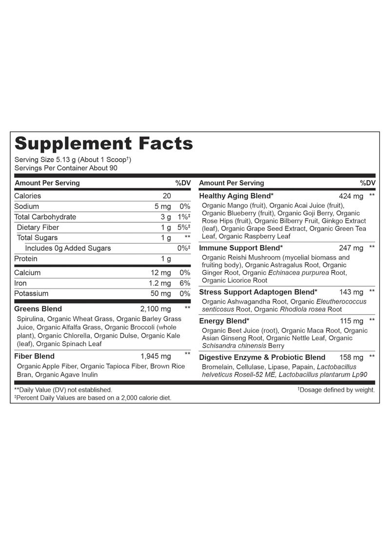 NATURELO - Raw Greens Whole Food Powder Unsweetened, Supports Energy, Immunity, & Detox, Dietary Supplement , NET WT 17Oz (480 g) - Image 1