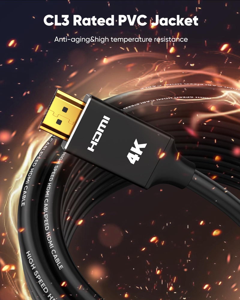 Capshi 4K Long HDMI Cable 50ft/15M, in-Wall CL3 Rated HDMI Cable 2.0 Support (HDR10 8/10bit 18Gbps HDCP2.2 ARC) High Speed HD Shielded Cord Compatible for TV, Laptop, PC, HDTV - Image 4