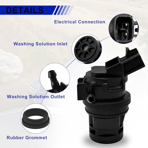 Hsbhlsnx Windshield Washer Pump with Rubber Grommet 12V for Toyota Honda Lexus Mazda Lincoln Scion Nissan Ford Mercury 85330-60190 85330-AE010 85330-60180 85330-21010 - Image 4