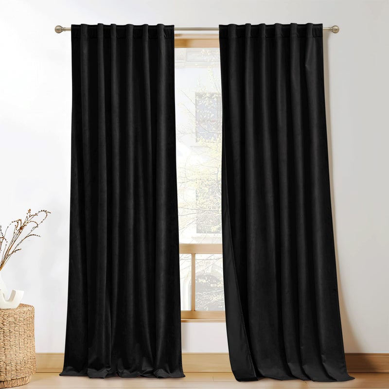 KGORGE Black Velvet Curtains 84 inches Super Soft Room Darkening Thermal Insulating Window Curtains & Drapes for Bedroom Living Room Kids Nursery Backdrop  W 52 x L 84 inch  2 Panels - Image 1
