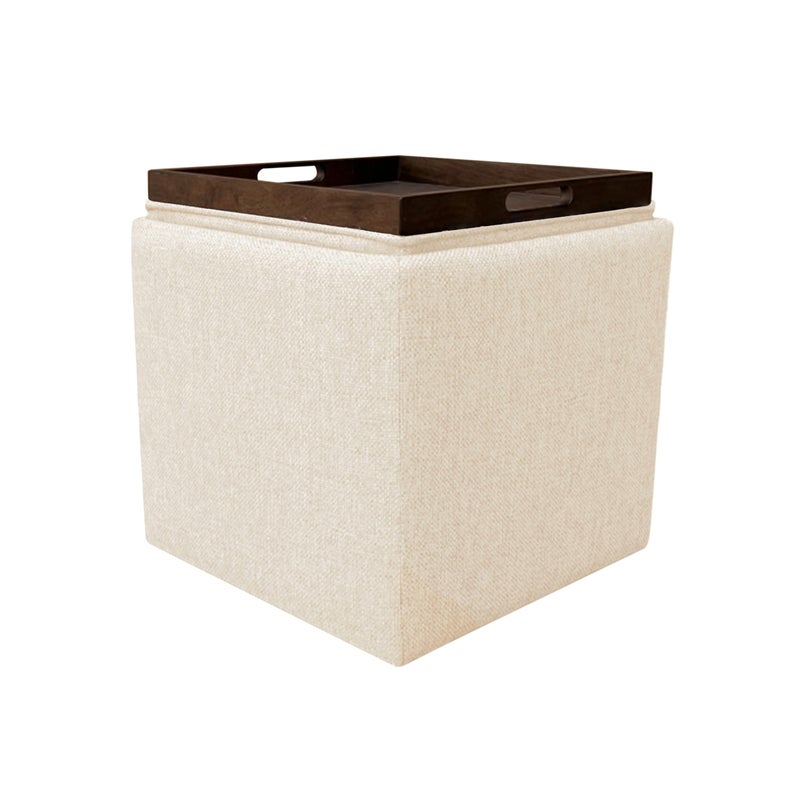 Homepop Home Decor |HomePop Storage Ottoman with Tray Top|Upholstered Modern Square Storage Ottoman with Storage for Living Room & Bedroom, Cream Woven - Image 3