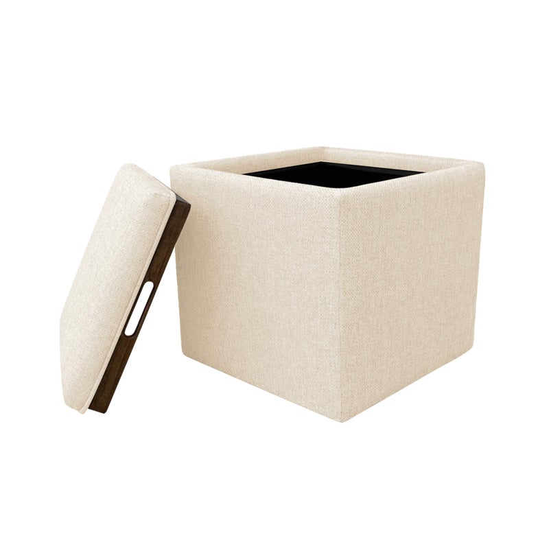 Homepop Home Decor |HomePop Storage Ottoman with Tray Top|Upholstered Modern Square Storage Ottoman with Storage for Living Room & Bedroom, Cream Woven - Image 2