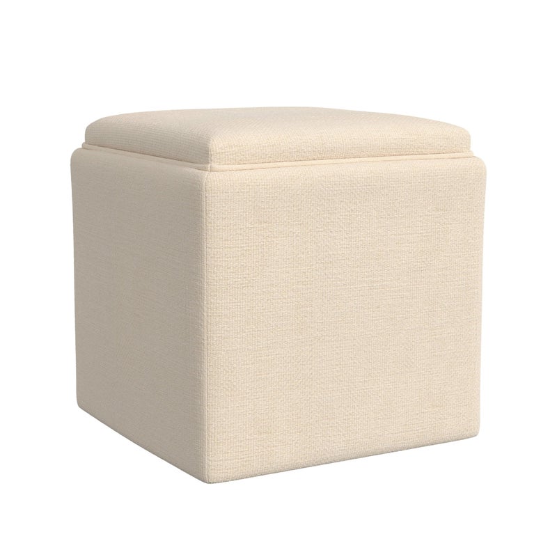 Homepop Home Decor |HomePop Storage Ottoman with Tray Top|Upholstered Modern Square Storage Ottoman with Storage for Living Room & Bedroom, Cream Woven - Image 1
