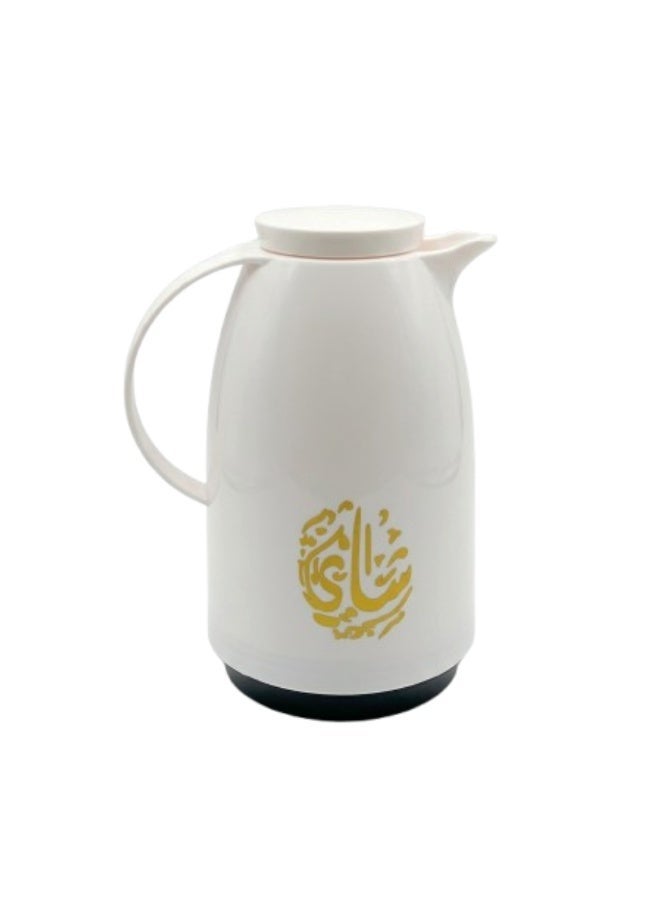 PREMIUM VACUUM FLASK 1.0L INSULATED THERMAL CARAFE WITH PINK GLASS REFILL ELEGANT PLASTIC BODY THERMOS FOR TEA, COFFEE, AND HOT WATER HEAT RESISTANT HANDLE & NON-SLIP BASE