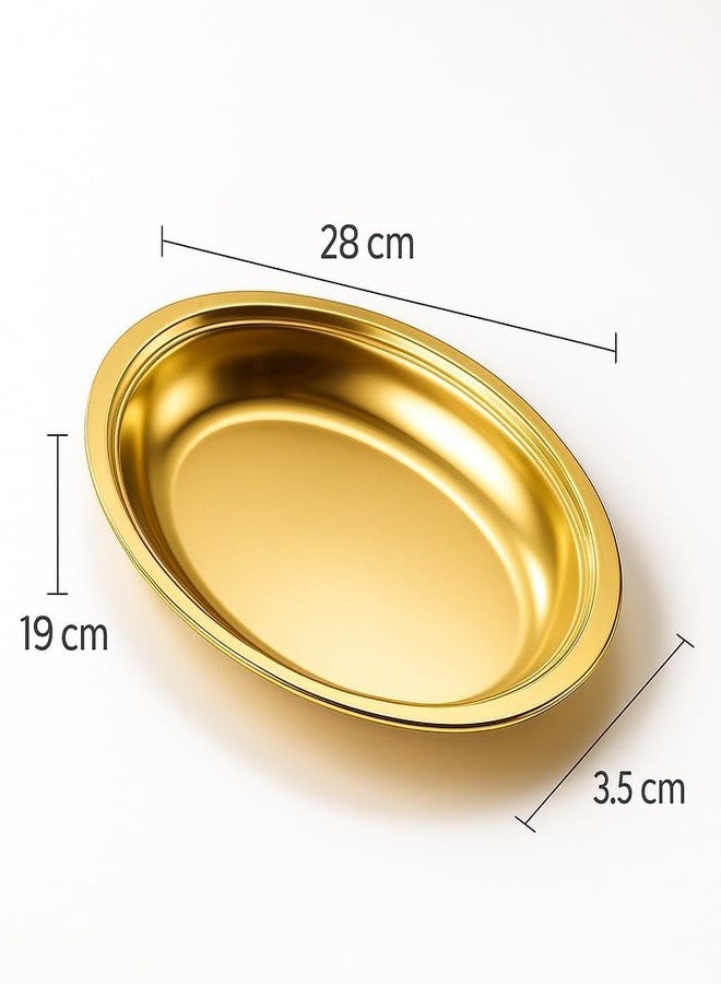 HEVASNEK Stainless Steel Golden Oval Dinner Serving Plate Reusable Unbreakable Food Reusable Steel Kitchen Elegant Tableware Fruit Salad Serveware Tray Glossy Finish Home 2 Pcs Dinner Snack Tray Set - Image 3
